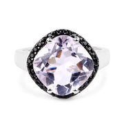Bids.com 5.50 Carat Genuine Pink Amethyst & Black Spinel .925 Sterling Silver Ring Rings White Smoke size 8.00,size 5.00,size 6.00,size 7.00,size 9.00,size 10.00