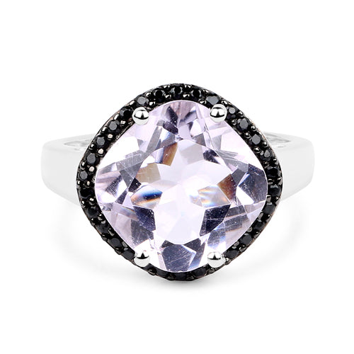 Bids.com 5.50 Carat Genuine Pink Amethyst & Black Spinel .925 Sterling Silver Ring Rings White Smoke size 8.00,size 5.00,size 6.00,size 7.00,size 9.00,size 10.00