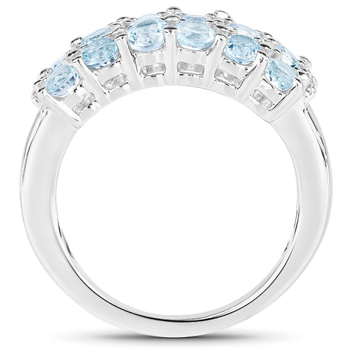 Bids.com 2.29 Carat Genuine Blue Topaz & White Topaz .925 Sterling Silver Ring Rings White Smoke size 7.00,size 8.00,size 9.00,size 6.00