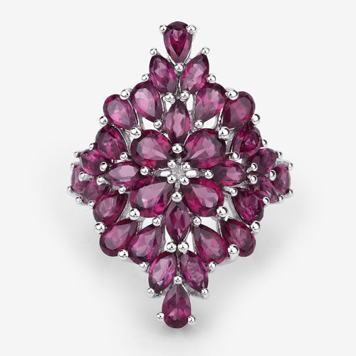 Bids.com 7.52 Carat Genuine Rhodolite .925 Sterling Silver Ring Rings White Smoke size 7.00,size 9.00,size 6.00,size 8.00,size 10.00,size 5.00