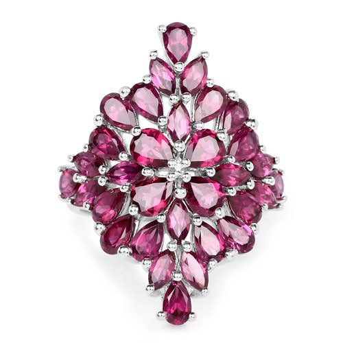 Bids.com 7.52 Carat Genuine Rhodolite .925 Sterling Silver Ring Rings White Smoke size 7.00,size 9.00,size 6.00,size 8.00,size 10.00,size 5.00