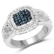 Bids.com 0.28 Carat Genuine Blue Diamond and White Diamond .925 Sterling Silver Ring Rings White Smoke size 6.00,size 7.00,size 8.00,size 9.00,size 5.00