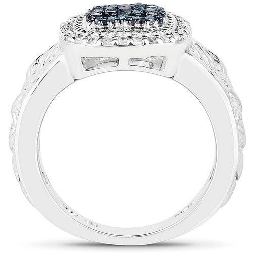 Bids.com 0.28 Carat Genuine Blue Diamond and White Diamond .925 Sterling Silver Ring Rings White Smoke size 6.00,size 7.00,size 8.00,size 9.00,size 5.00