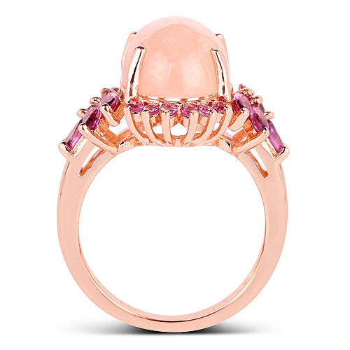 Bids.com 14K Rose Gold Plated 9.13 Carat Genuine Morganite and Rhodolite .925 Sterling Silver Ring Rings White Smoke size 6.00,size 7.00,size 8.00,size 9.00
