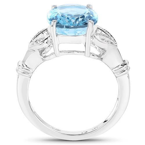 Bids.com 7.29 Carat Genuine Swiss Blue Topaz & White Topaz .925 Sterling Silver Ring Rings White Smoke size 6.00,size 7.00,size 8.00,size 9.00,size 5.00,size 10.00
