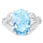 Bids.com 7.29 Carat Genuine Swiss Blue Topaz & White Topaz .925 Sterling Silver Ring Rings White Smoke size 6.00,size 7.00,size 8.00,size 9.00,size 5.00,size 10.00