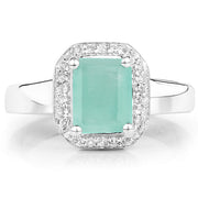 Bids.com 1.73 Carat Genuine Emerald & White Topaz .925 Sterling Silver Ring Rings White Smoke size 5.00,size 6.00,size 7.00,size 8.00,size 9.00