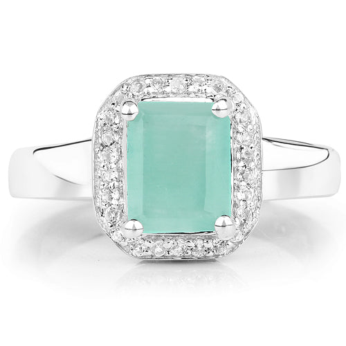 Bids.com 1.73 Carat Genuine Emerald & White Topaz .925 Sterling Silver Ring Rings White Smoke size 5.00,size 6.00,size 7.00,size 8.00,size 9.00