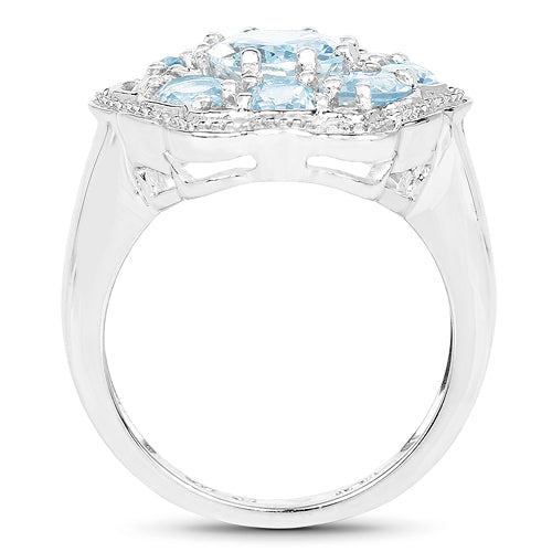 Bids.com 6.64 Carat Genuine Blue Topaz .925 Sterling Silver Ring Rings White Smoke size 6.00,size 7.00,size 8.00,size 9.00,size 5.00