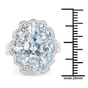 Bids.com 6.64 Carat Genuine Blue Topaz .925 Sterling Silver Ring Rings White Smoke size 6.00,size 7.00,size 8.00,size 9.00,size 5.00