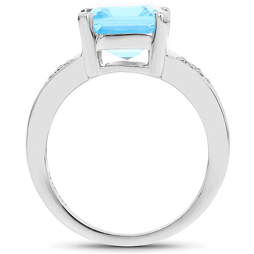 Bids.com 5.75 Carat Genuine Swiss Blue Topaz and White Topaz .925 Sterling Silver Ring Rings White Smoke size 6.00,size 7.00,size 8.00,size 9.00