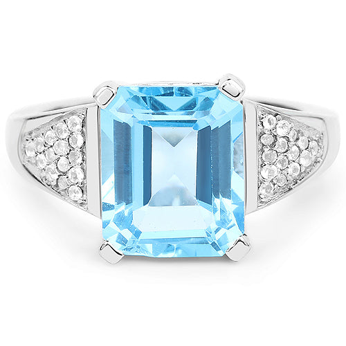 Bids.com 5.75 Carat Genuine Swiss Blue Topaz and White Topaz .925 Sterling Silver Ring Rings White Smoke size 6.00,size 7.00,size 8.00,size 9.00
