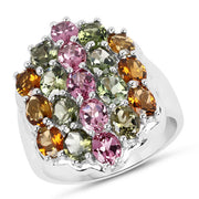 Bids.com 5.89 Carat Genuine Multi Tourmaline .925 Sterling Silver Ring Rings White Smoke size 6.00,size 7.00,size 8.00,size 5.00,size 9.00,size 11.00