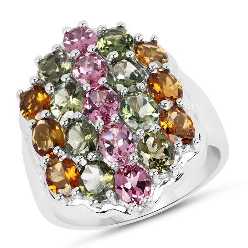 Bids.com 5.89 Carat Genuine Multi Tourmaline .925 Sterling Silver Ring Rings White Smoke size 6.00,size 7.00,size 8.00,size 5.00,size 9.00,size 11.00