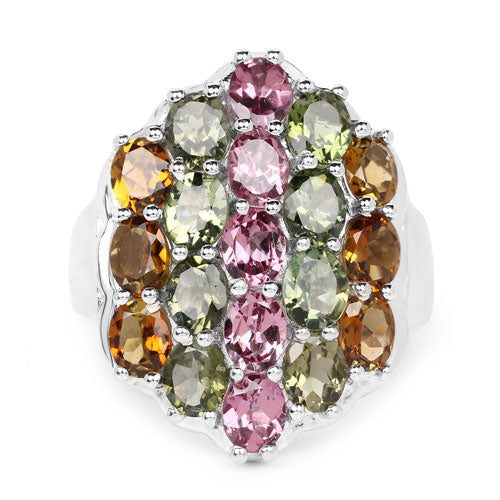 Bids.com 5.89 Carat Genuine Multi Tourmaline .925 Sterling Silver Ring Rings White Smoke size 6.00,size 7.00,size 8.00,size 5.00,size 9.00,size 11.00