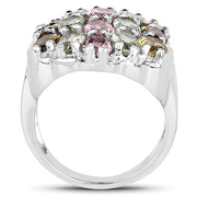 Bids.com 6.74 Carat Genuine Brown Tourmaline, Pink Tourmaline & Green Tourmaline .925 Sterling Silver Ring Rings White Smoke size 6.00,size 7.00,size 8.00,size 12.00,size 9.00,size 10.00,size 11.00