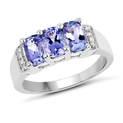 Bids.com 1.63 Carat Genuine Tanzanite & White Diamond .925 Sterling Silver Ring Rings White Smoke size 5.00,size 6.00,size 8.00,size 7.00,size 9.00,size 10.00