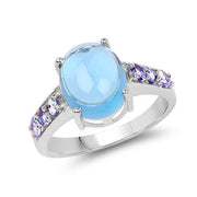 Bids.com 4.77 Carat Genuine Swiss Blue Topaz and Tanzanite .925 Sterling Silver Ring Rings White Smoke size 6.00,size 7.00,size 8.00,size 9.00