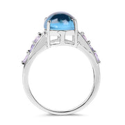 Bids.com 4.77 Carat Genuine Swiss Blue Topaz and Tanzanite .925 Sterling Silver Ring Rings White Smoke size 6.00,size 7.00,size 8.00,size 9.00
