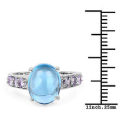 Bids.com 4.77 Carat Genuine Swiss Blue Topaz and Tanzanite .925 Sterling Silver Ring Rings White Smoke size 6.00,size 7.00,size 8.00,size 9.00