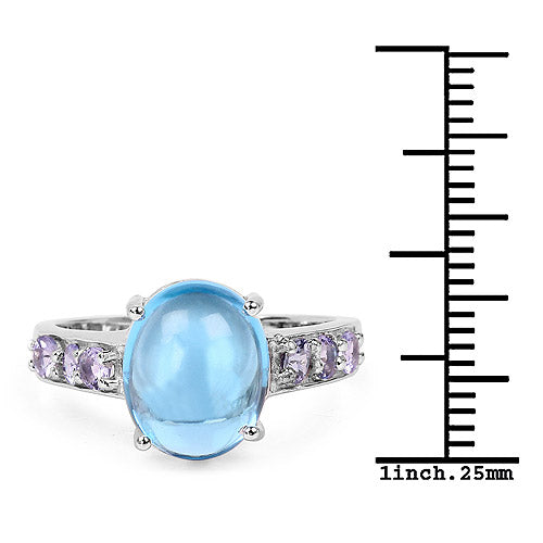 Bids.com 4.77 Carat Genuine Swiss Blue Topaz and Tanzanite .925 Sterling Silver Ring Rings White Smoke size 6.00,size 7.00,size 8.00,size 9.00