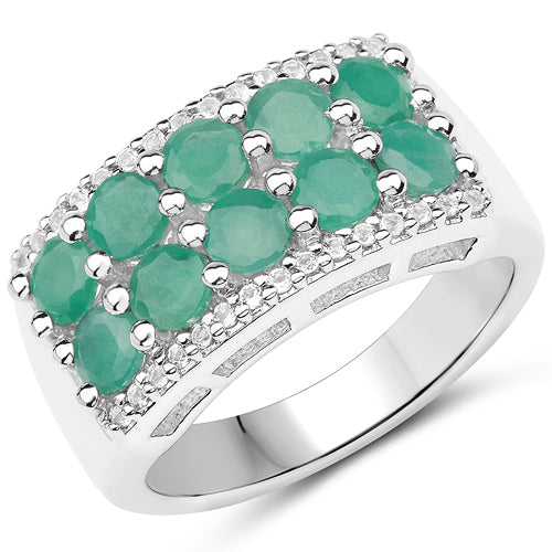 Bids.com 1.85 Carat Genuine Emerald and White Topaz .925 Sterling Silver Ring Rings White Smoke size 6.00,size 7.00,size 8.00,size 9.00