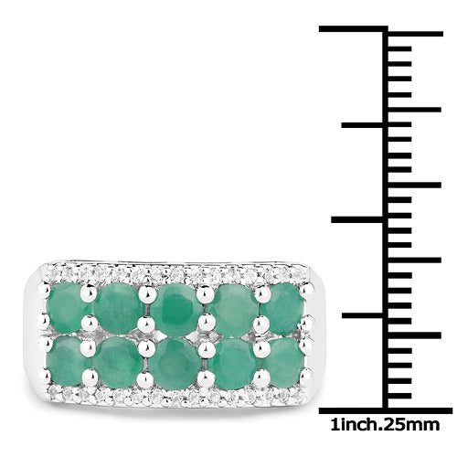 Bids.com 1.85 Carat Genuine Emerald and White Topaz .925 Sterling Silver Ring Rings White Smoke size 6.00,size 7.00,size 8.00,size 9.00