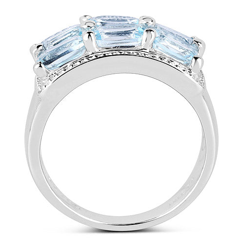 Bids.com 3.60 Carat Genuine Blue Topaz .925 Sterling Silver Ring Rings White Smoke size 8.00,size 6.00,size 7.00,size 5.00,size 9.00
