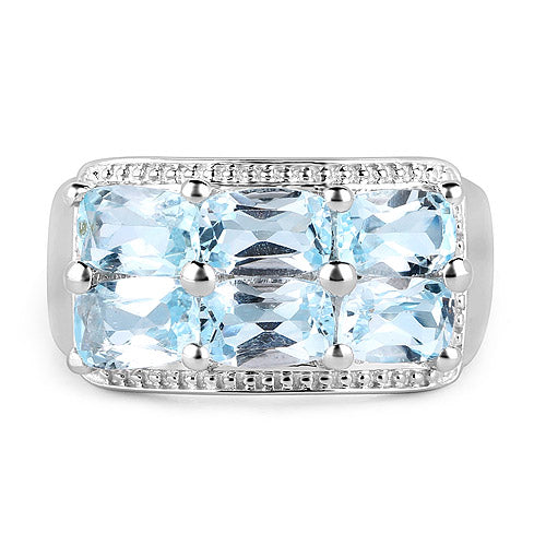 Bids.com 3.60 Carat Genuine Blue Topaz .925 Sterling Silver Ring Rings White Smoke size 8.00,size 6.00,size 7.00,size 5.00,size 9.00