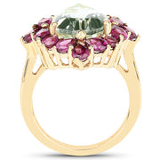 Bids.com 14K Yellow Gold Plated 7.21 Carat Genuine Green Amethyst and Rhodolite .925 Sterling Silver Ring Rings White Smoke size 6.00,size 7.00,size 8.00,size 5.00,size 9.00