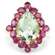 Bids.com 14K Yellow Gold Plated 7.21 Carat Genuine Green Amethyst and Rhodolite .925 Sterling Silver Ring Rings White Smoke size 6.00,size 7.00,size 8.00,size 5.00,size 9.00