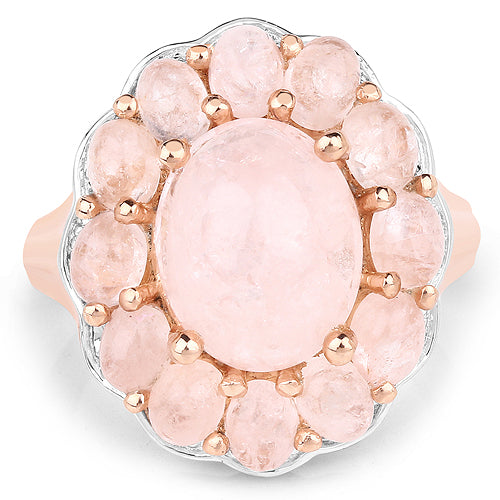 Bids.com 14K Rose Gold Plated 6.76 Carat Genuine Morganite .925 Sterling Silver Ring Rings White Smoke size 6.00,size 8.00,size 7.00,size 9.00