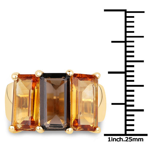 Bids.com 14K Yellow Gold Plated 8.14 Carat Genuine Smoky Quartz, Citrine and Champagne Quartz .925 Sterling Silver Ring Rings White Smoke size 6.00,size 7.00,size 9.00,size 8.00,size 5.00,size 10.00