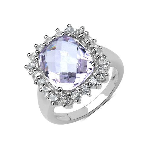 Bids.com 5.55 Carat Genuine Pink Amethyst and White Topaz .925 Sterling Silver Ring Rings White Smoke size 6.00,size 7.00,size 8.00,size 9.00,size 5.00