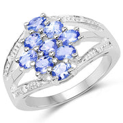 Bids.com 1.59 Carat Genuine Tanzanite and White Topaz .925 Sterling Silver Ring Rings White Smoke size 6.00,size 7.00,size 7.50,size 8.00,size 9.00