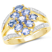 Bids.com 14K Yellow Gold Plated 1.59 Carat Genuine Tanzanite and White Topaz .925 Sterling Silver Ring Rings White Smoke size 6.00,size 6.50,size 7.00,size 8.00,size 9.00