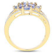 Bids.com 14K Yellow Gold Plated 1.59 Carat Genuine Tanzanite and White Topaz .925 Sterling Silver Ring Rings White Smoke size 6.00,size 6.50,size 7.00,size 8.00,size 9.00