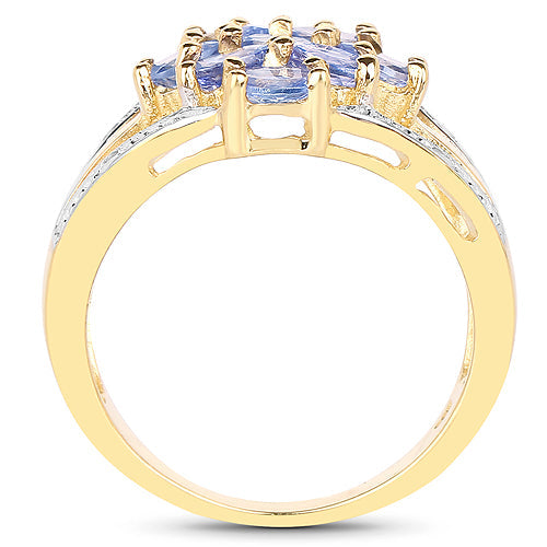 Bids.com 14K Yellow Gold Plated 1.59 Carat Genuine Tanzanite and White Topaz .925 Sterling Silver Ring Rings White Smoke size 6.00,size 6.50,size 7.00,size 8.00,size 9.00
