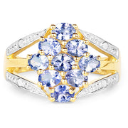 Bids.com 14K Yellow Gold Plated 1.59 Carat Genuine Tanzanite and White Topaz .925 Sterling Silver Ring Rings White Smoke size 6.00,size 6.50,size 7.00,size 8.00,size 9.00