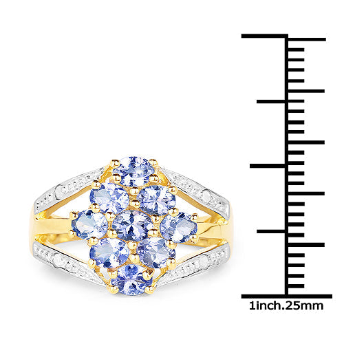 Bids.com 14K Yellow Gold Plated 1.59 Carat Genuine Tanzanite and White Topaz .925 Sterling Silver Ring Rings White Smoke size 6.00,size 6.50,size 7.00,size 8.00,size 9.00