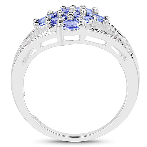 Bids.com 1.59 Carat Genuine Tanzanite and White Topaz .925 Sterling Silver Ring Rings White Smoke size 6.00,size 7.00,size 7.50,size 8.00,size 9.00