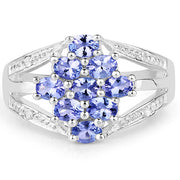 Bids.com 1.59 Carat Genuine Tanzanite and White Topaz .925 Sterling Silver Ring Rings White Smoke size 6.00,size 7.00,size 7.50,size 8.00,size 9.00
