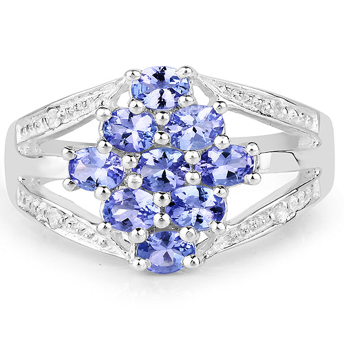 Bids.com 1.59 Carat Genuine Tanzanite and White Topaz .925 Sterling Silver Ring Rings White Smoke size 6.00,size 7.00,size 7.50,size 8.00,size 9.00