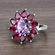 Bids.com 5.65 Carat Genuine Amethyst and Rhodolite .925 Sterling Silver Ring Rings Slate Gray size 7.00,size 8.00,size 6.00,size 9.00,size 5.00,size 10.00