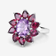 Bids.com 5.65 Carat Genuine Amethyst and Rhodolite .925 Sterling Silver Ring Rings White Smoke size 7.00,size 8.00,size 6.00,size 9.00,size 5.00,size 10.00