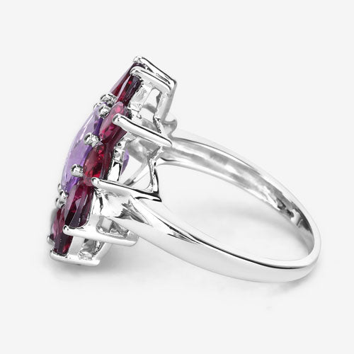 Bids.com 5.65 Carat Genuine Amethyst and Rhodolite .925 Sterling Silver Ring Rings White Smoke size 7.00,size 8.00,size 6.00,size 9.00,size 5.00,size 10.00