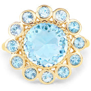 Bids.com 14K Yellow Gold Plated 6.59 Carat Genuine Blue Topaz .925 Sterling Silver Ring Rings White Smoke size 7.00,size 6.00,size 8.00,size 9.00