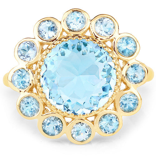 Bids.com 14K Yellow Gold Plated 6.59 Carat Genuine Blue Topaz .925 Sterling Silver Ring Rings White Smoke size 7.00,size 6.00,size 8.00,size 9.00