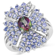 Bids.com 2.86 Carat Genuine Mystic Topaz and Tanzanite .925 Sterling Silver Ring Rings White Smoke size 7.50,size 8.00,size 6.00,size 7.00,size 9.00