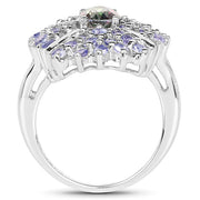 Bids.com 2.86 Carat Genuine Mystic Topaz and Tanzanite .925 Sterling Silver Ring Rings White Smoke size 7.50,size 8.00,size 6.00,size 7.00,size 9.00